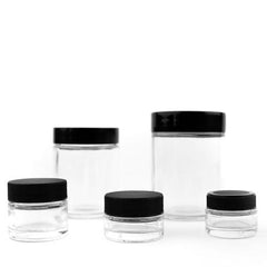 120mL (4oz.) Black Plastic Top Clear Glass Jar Container (Child Proof)