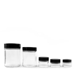 60mL (2oz.) Black Plastic Top Clear Glass Jar Container (Child Proof)