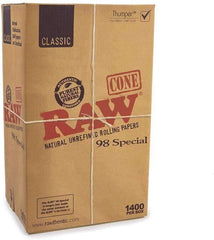 RAW Classic Natural Unrefined Rolling Papers - Pre Rolled Cones - 98 Special Size - 1400 Cones Per Box