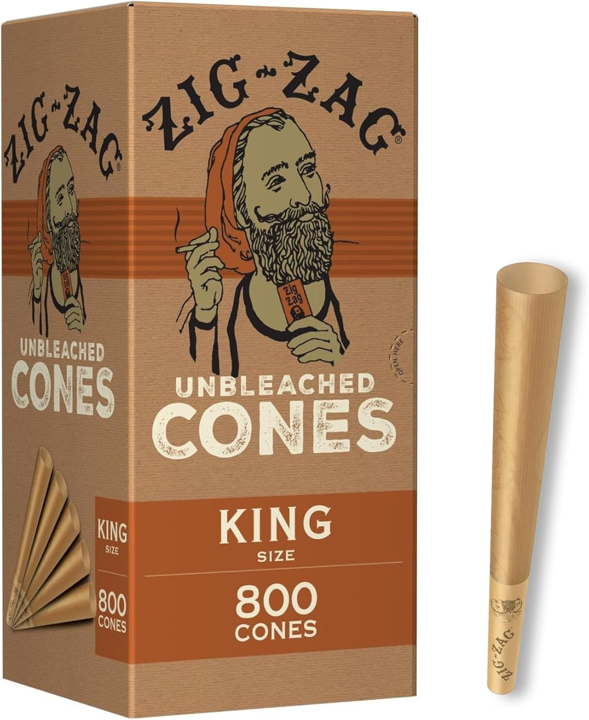 ZIG-ZAG Pre Rolled Cones King Size Unbleached (800-Pack) - Slow Burning Pre Rolled Cones with Tips & Packing Tubes Included - Bulk Pack