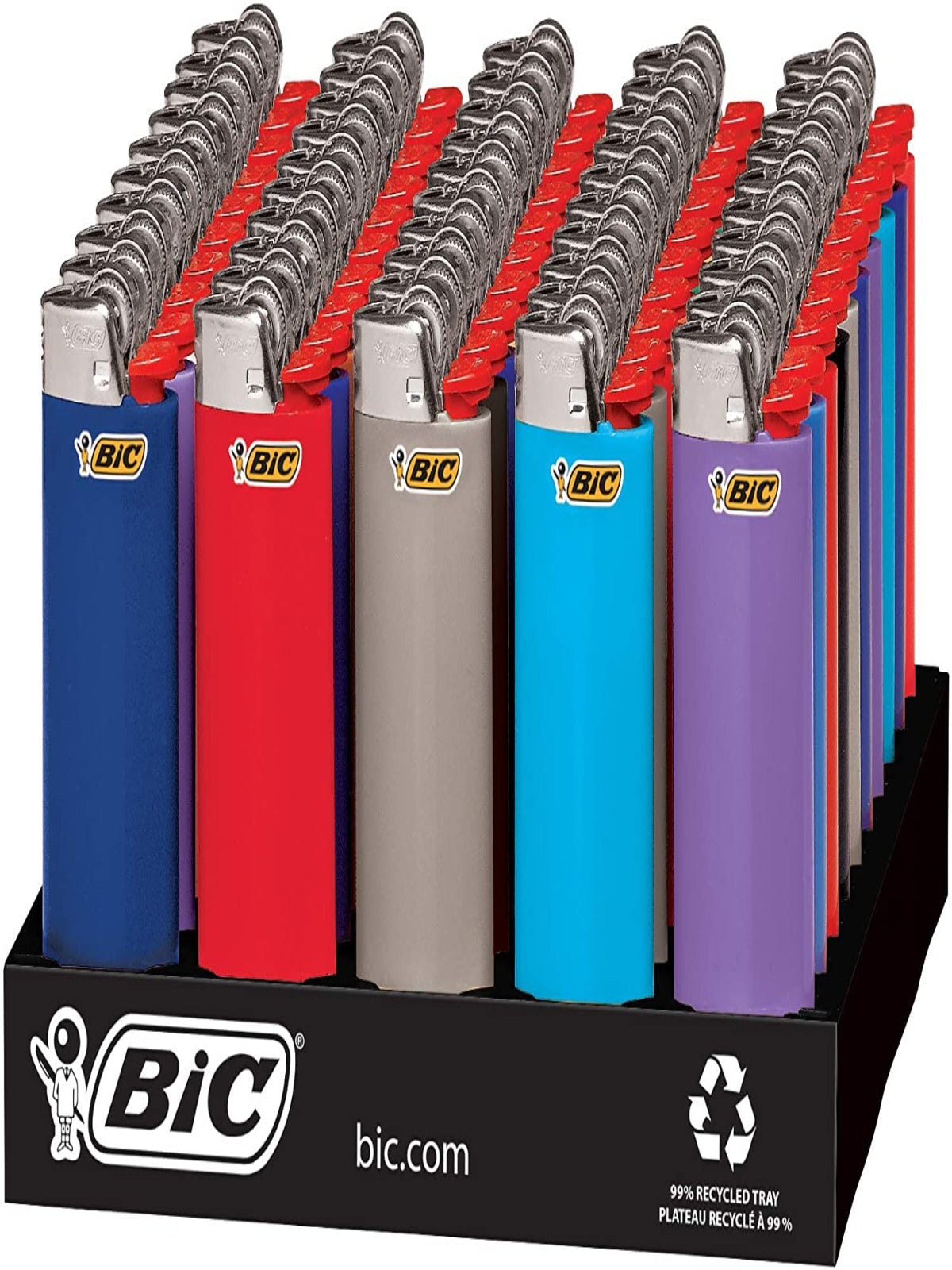 BIC Classic Lighter, Assorted Colors, 50-Count Tray, Up to 2x the Lights (Assortment of Colors May Vary)